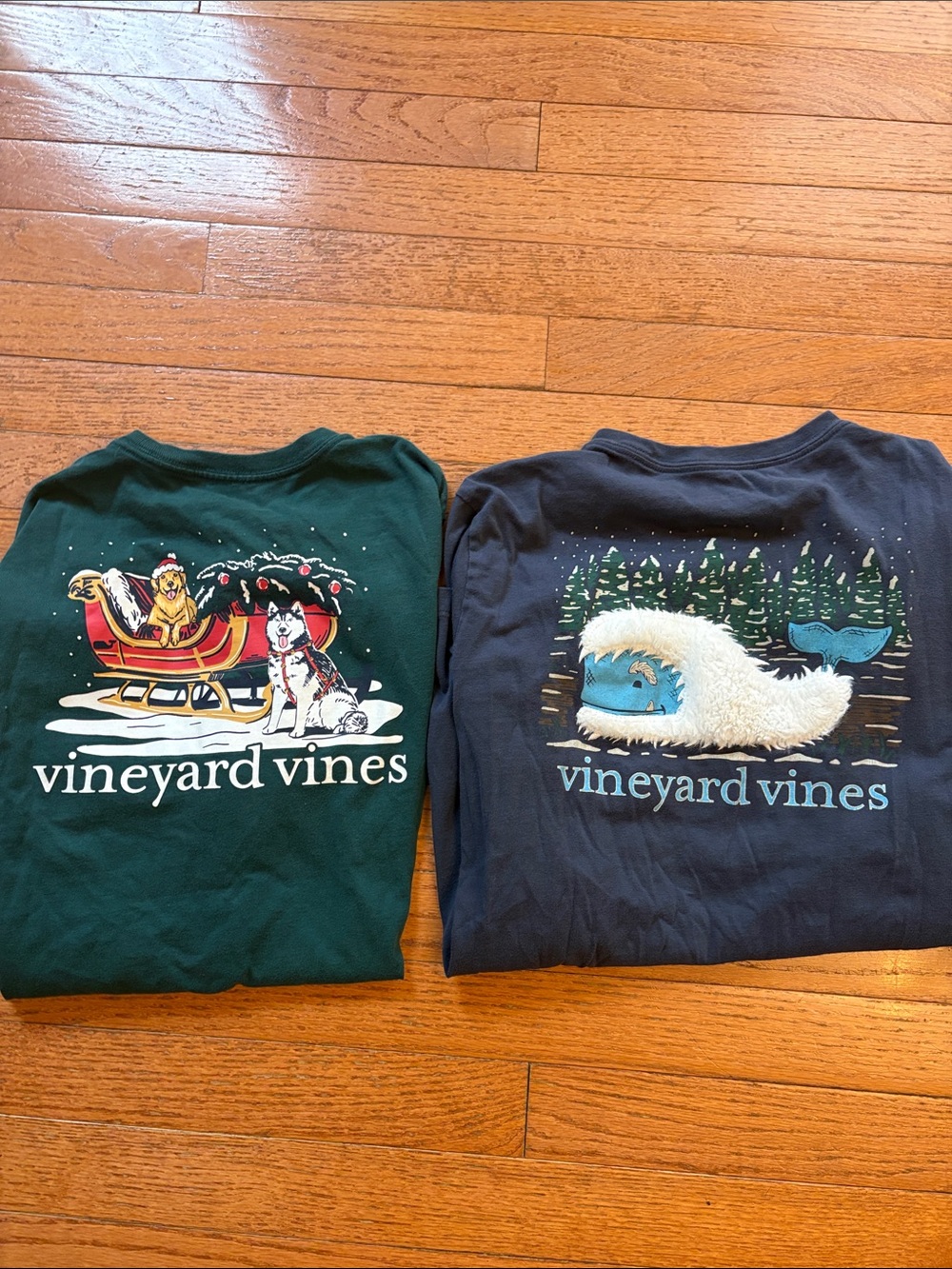 Vineyard Vines Kids Long-Sleeve Christmas Pocket Tees - Forest Green & Navy